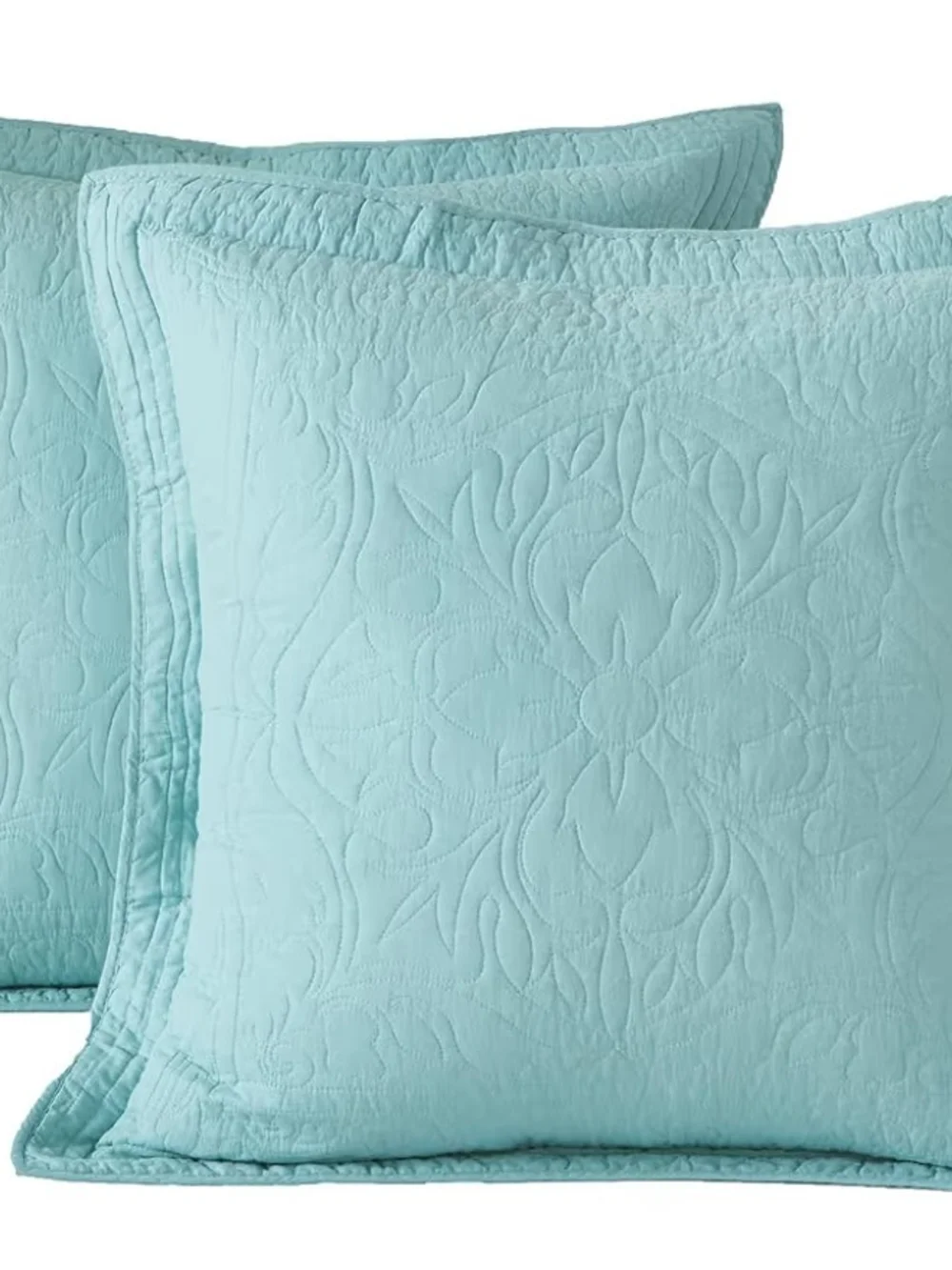 All Cotton Luxury Quilted Pillow Shams in Light Aqua 26 X 26 Set Of 2